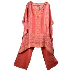 Os Zonda Nellis silk and linen Coral summer 3 piece set tunic tank pants